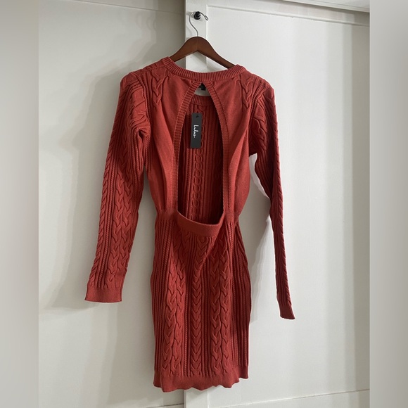 Snuggly and Sexy - Lulu's backless cable sweater dress in Rusty Red - XL - Picture 7 of 7